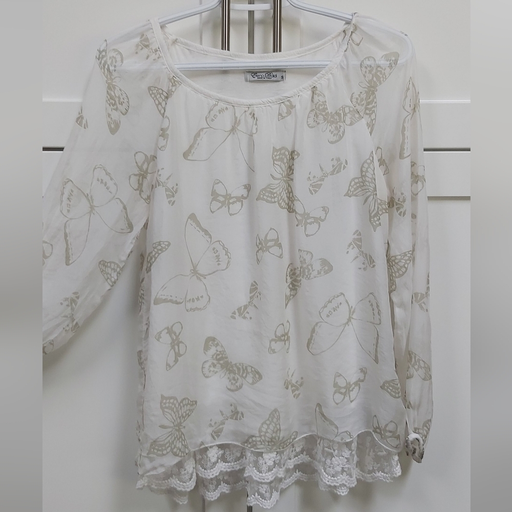 Elena Baldi Butterfly Print Silk Top